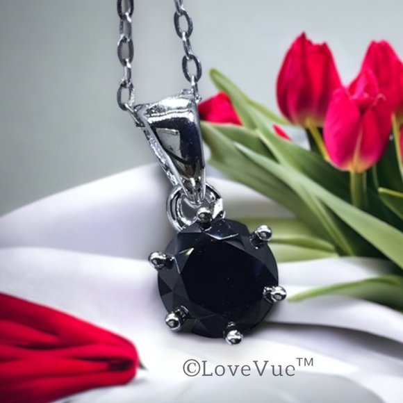 Certified 1ct. t.w. Black Diamond 6-prong Solitaire Necklace - Picture 2 of 13